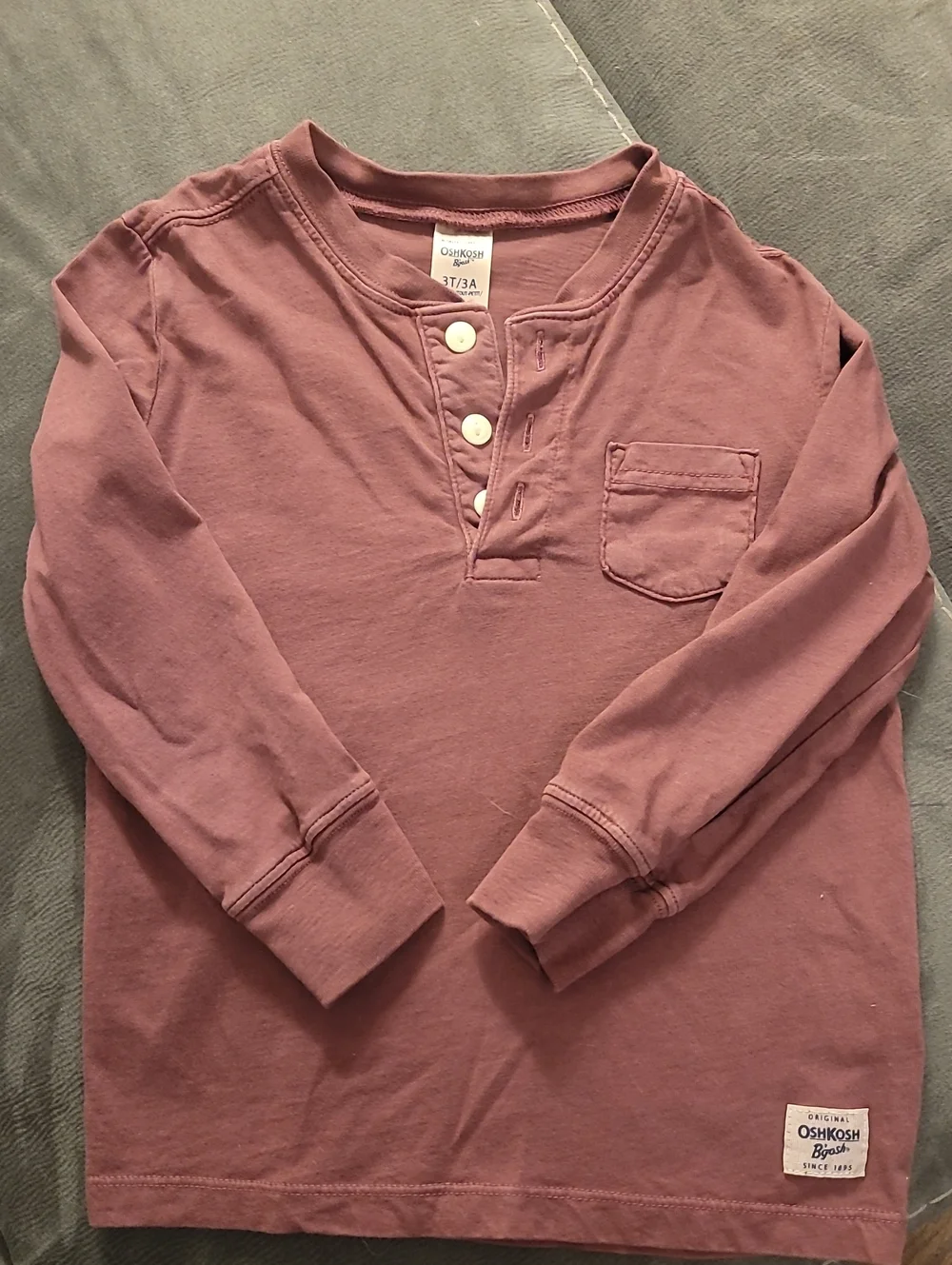 OshKosh B'gosh Long-Sleeve Henley Top - Mauve- 100% Cotton